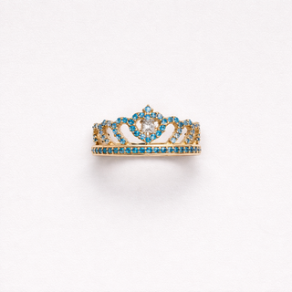 Anillo Corona Quince Años Oro 18k Circones Turquesa